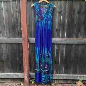 Peacock print maxi dress